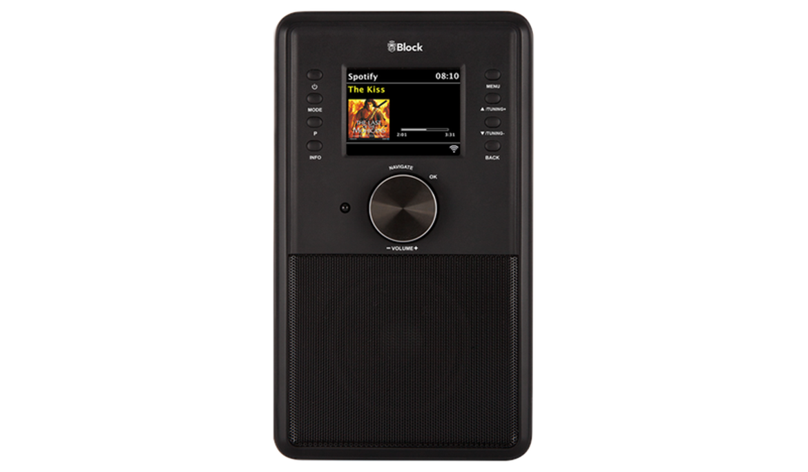 Block Audio CR-10 -  ConnectedRadio, unidade de tamanho reduzido tudo em um, ideal para cozinha, sala de estudo ou espaço de escritório com FM, DAB +, rádio de Internet e streamer de rede, bem como a função multiroom, Spotify Connect, Bluetooth e WLAN. Entrada auxiliar 3.5 mm. Ecrã TFT a cores. Controle via app "Undock" UPnP. Despertador.