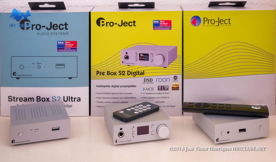 As caixas das caixinhas: da esq. para a dir: Stream Box S2 Ultra, Pre Box S2 Digital e Stream Box S2