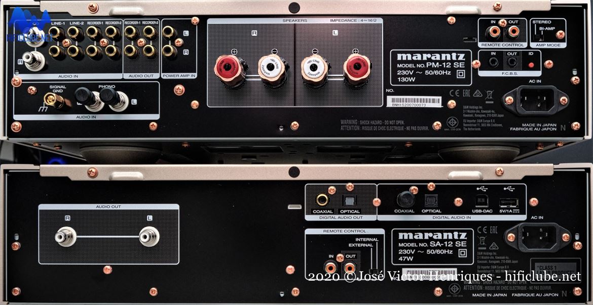 Marantz SA12 / PM 12 SE: painel traseiro. Reparem que o chassis está pintado de preto, e não com banho de cobre como nos Ruby.