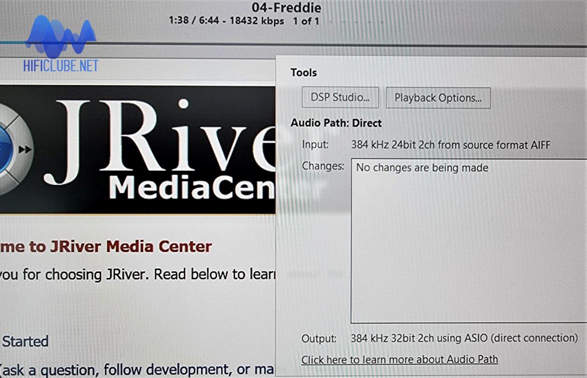 JRiver: o M3 reproduzindo ficheiros a 384kHz/24 bit )no changes being made).