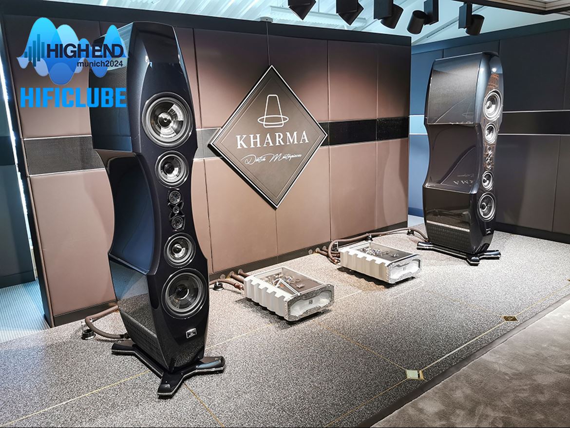 Kharma. Entrar na sala da Kharma, é como entrar num templo: o sistema impõe um respeito religioso. Este ano, optaram pelas Enigma Veyron 2D (500.000€). No domingo, fomos lá para gravar o som direto, porque há menos gente, e é mais fácil sentarmo-nos na sweet spot. Mas o sistema estava a tocar ao nível de música ambiente, tipo fim de festa. Mesmo assim, no vídeo que publicamos (no final do artigo), percebe-se que as Kharma são algo de muito especial para quem pode lá chegar, claro...