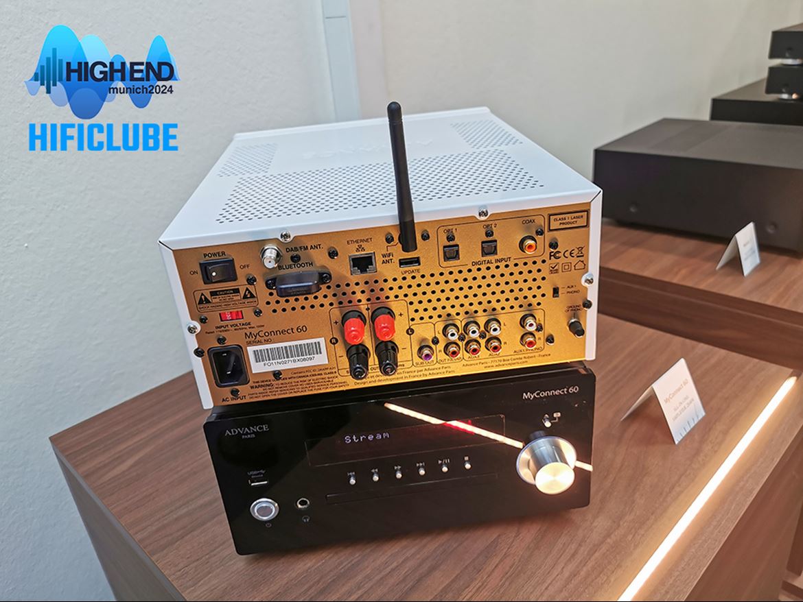Advance Paris My Connect 60, um dos muitos amplificadores/DAC/Streamers da marca, que este ano não apresentou nenhum modelo novo. Mas veja em baixo o vídeo da apresentação do topo de gama My Connect 250, um monstro de potência e versatilidade digital. No Hificlube testámos recentemente o igualmente poderoso amplificador/DAC A12 Classic. Busque na Pesquisa.