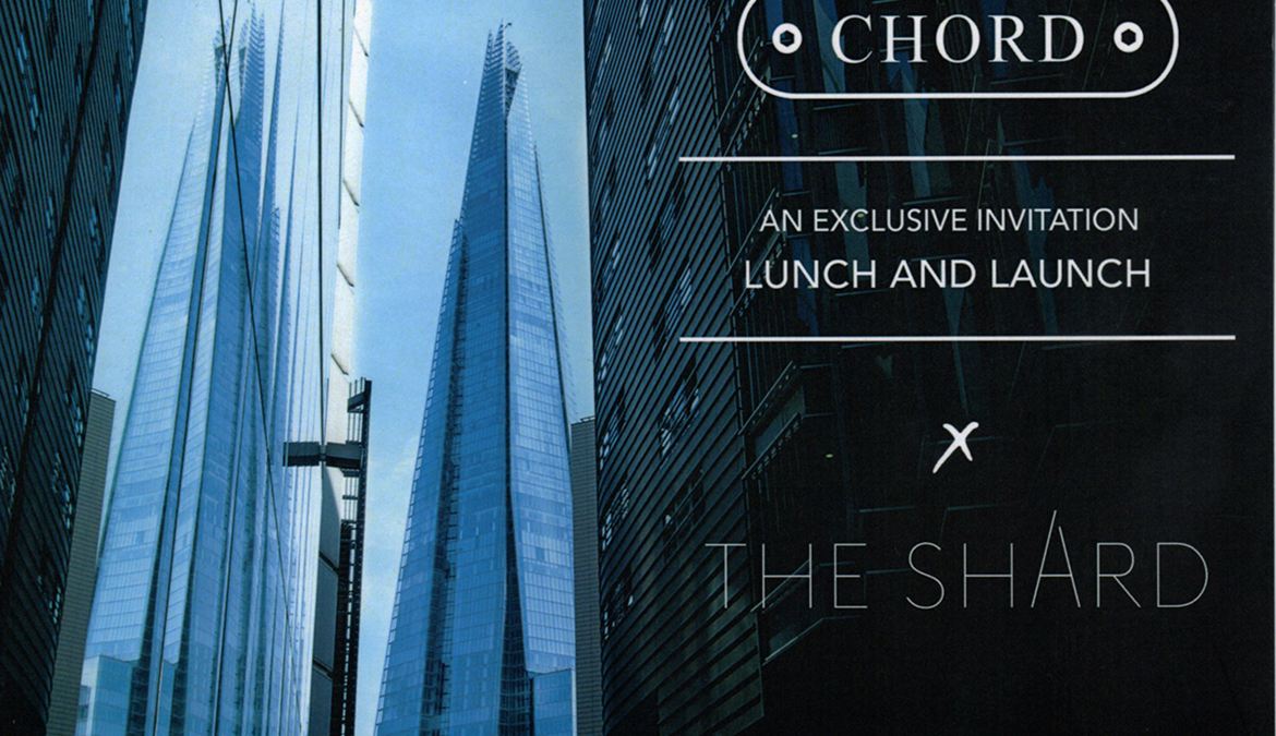 Convite da Chord para o almoço de lançamento do Mojo, no restaurante Hutong, no 33º andar da Torre Shard (ao fundo na foto).