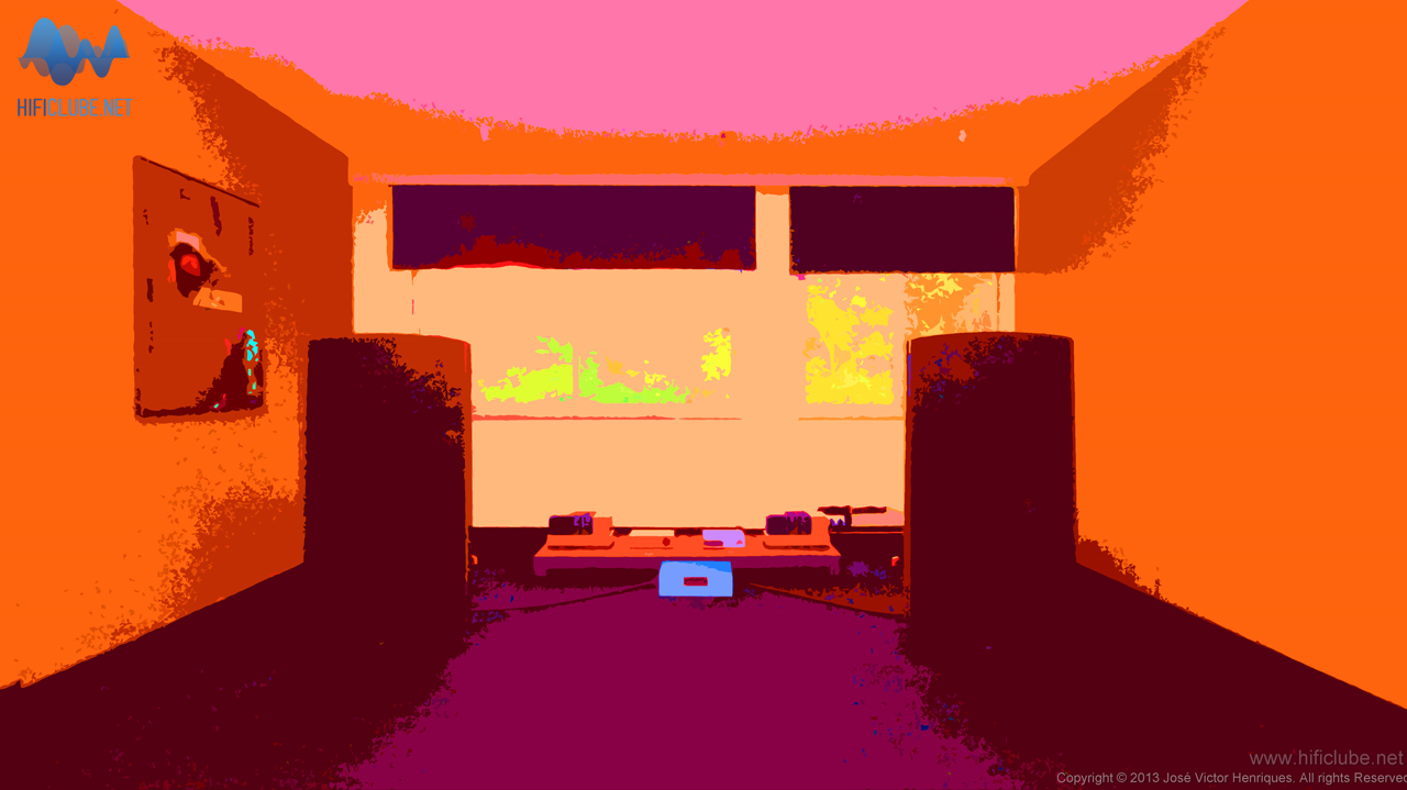 O sistema Quad, na sala principal da Viasonica, numa visão 'artística' de JVH