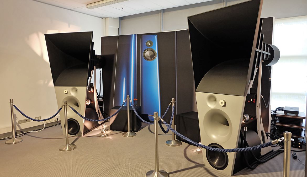 The huge tri horn Magico Ultimate III loudspeaker system that costs as much as 600 grand! 