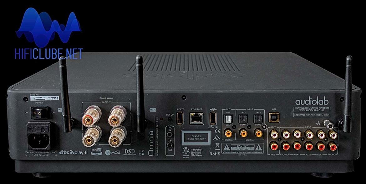 Two USB inputs, Type A and Type B, for connection to PCs, Macs, smartphones, tablets and digital storage devices. Four S/PDIF digital inputs (two coaxial and two optical) and an Ethernet port for network connectivity. Four stereo RCA analogue inputs are supplied – three line-level, plus one MM phono input for a turntable.
