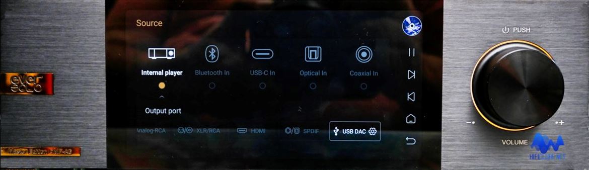 Eversolo Master Edition DMP-A6 - Source selection panel. To listen to music with headphones, using an external DAC-HeadAmp, such as the Chord Hugo 2, this is the setup you need to do.