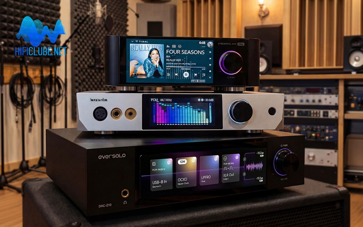 Filhos de uma família chinesa feliz. De cima para baixo: Eversolo Play, Luxsin X9 e Eversolo Z-10