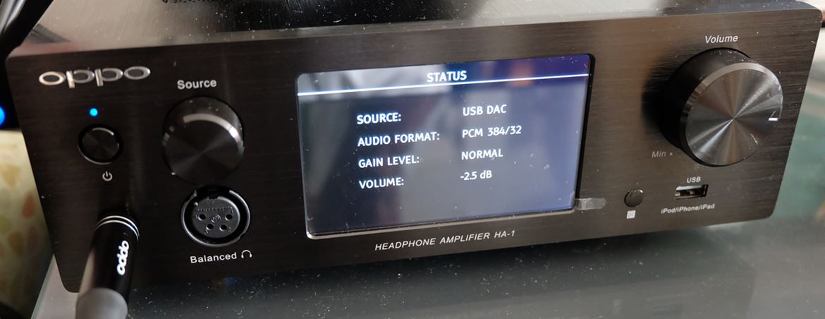 Oppo HA-1 reproduzindo um ficheiro áudio DXD (384kHz-32-bit)